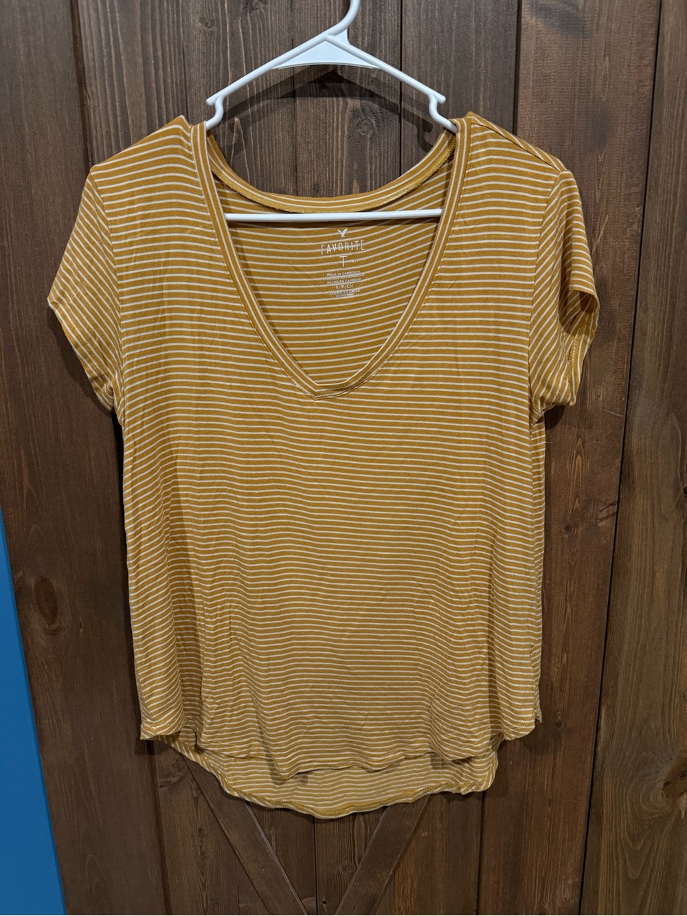 American Eagle Outfitters Striped V-Neck Tee - Mustard